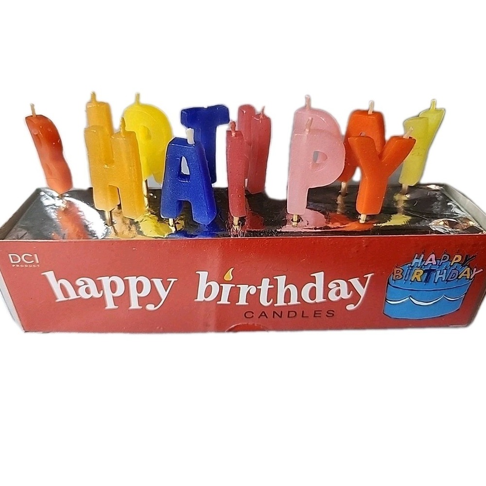New HAPPY BIRTHDAY Candles 13 Pcs Letters Bright Colors DCI Products Party Fun